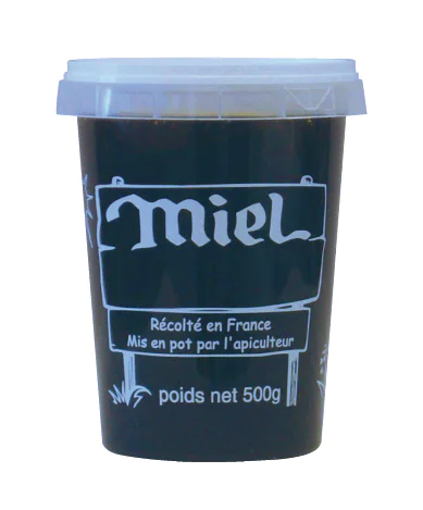 10 pots en plastique pour miel 500 g PAL NICOT - modèle miel blanc - avec couvercle