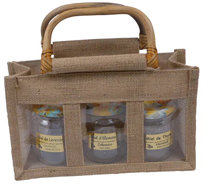 Panier cadeau en toile de jute - pour 3 pots de 250 g