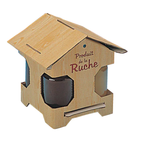 Coffret cadeau carton "mini-ruche" - pour 4 pots 125g