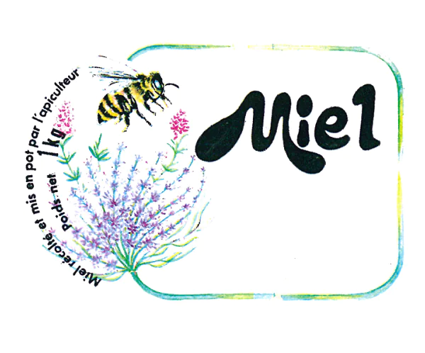 Rouleau 1500 étiquettes miel 1 kg - abeille & fleur (zone personnalisable)