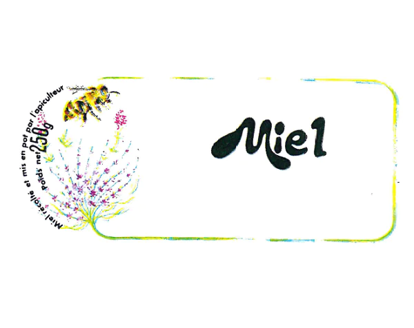 Étiquettes miel 250g - abeille et fleur 85x38mm (rouleau 1500) - personnalisables