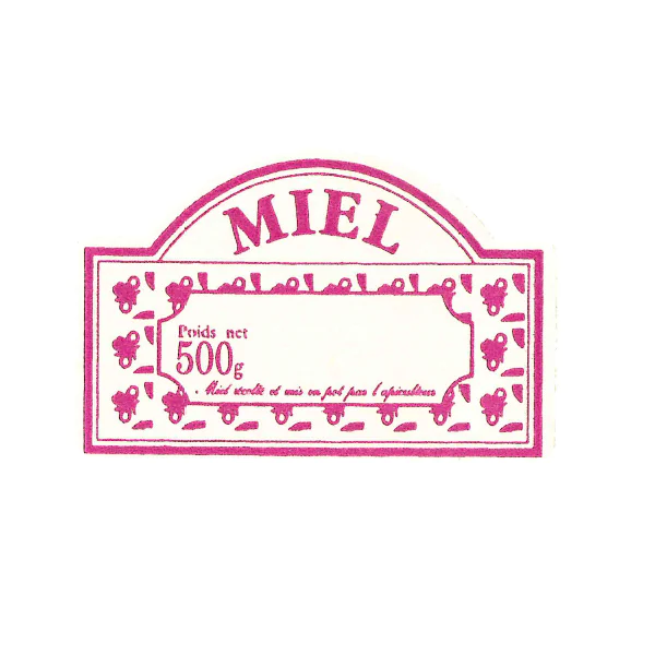 100 étiquettes 'miel 500g' style anglais 60x38 mm